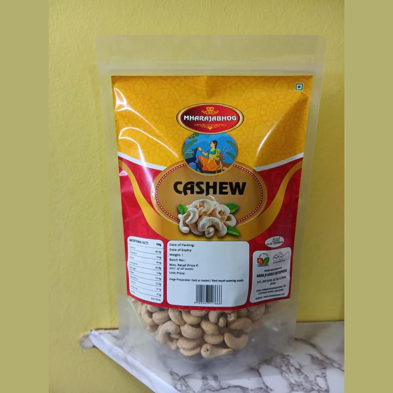 Mharajabhog Premium Cashew β 500g | Whole White Kaju Hygienically Packed | No Broken Nuts | Healthy Snack, Cooking & Baking | Protein & Mineral-Rich