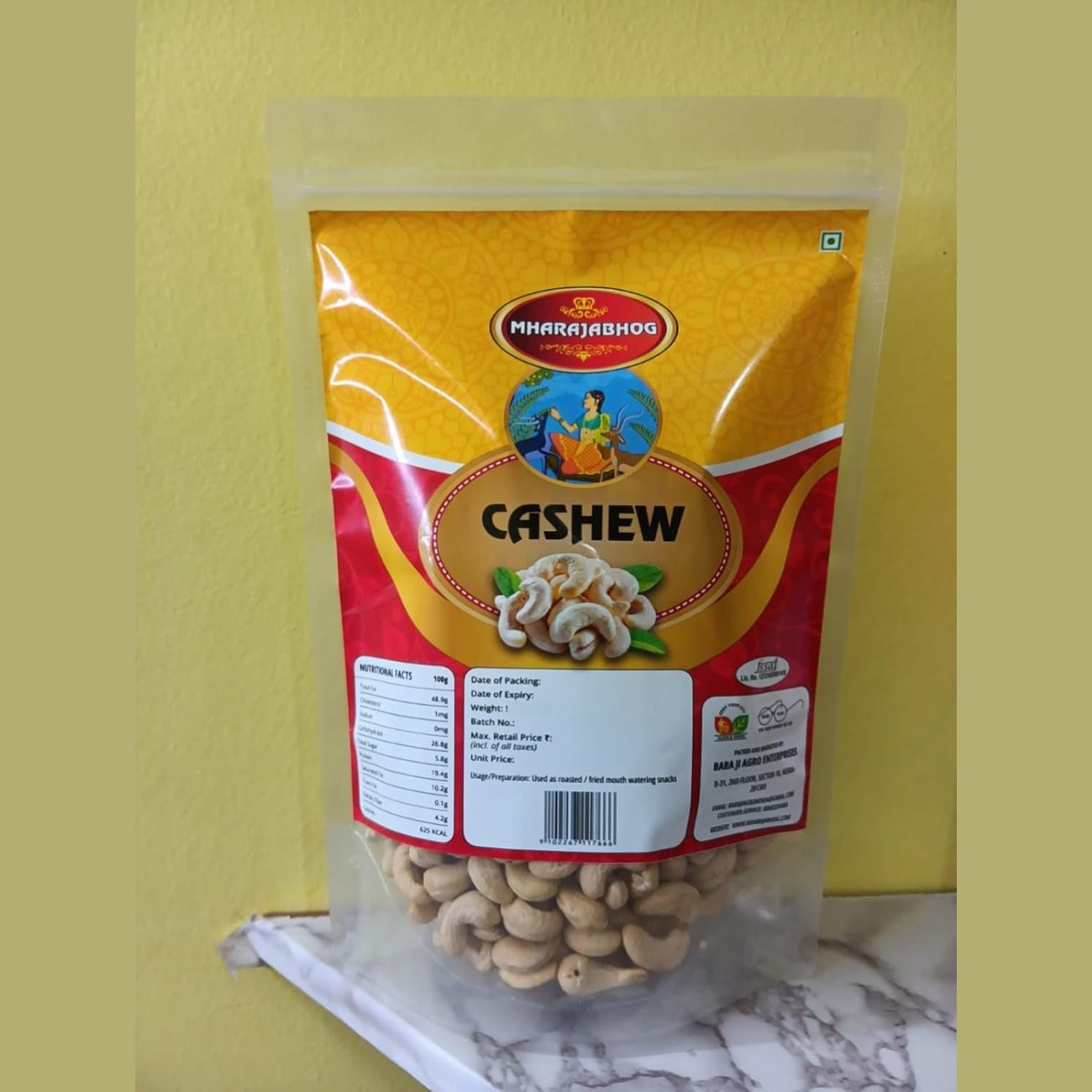 MHARAJABHOG Premium Cashew β 250g | Whole White Kaju Hygienically Packed | No Broken Nuts | Healthy Snack, Cooking & Baking | Protein & Mineral-Rich