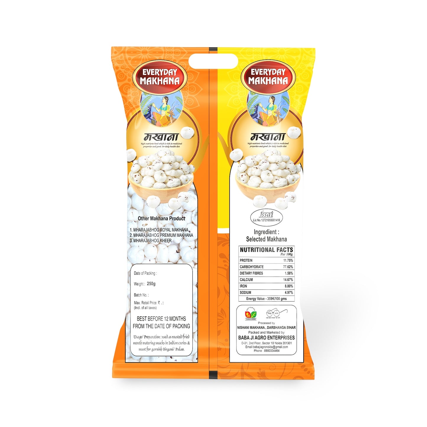 Mharajabhog Everyday Makhana β Pack of 4 (1kg) | Premium 4 Suta+ White Lotus Seeds