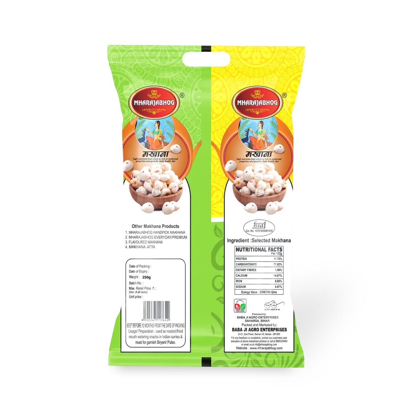 Mharajabhog Premium Makhana – Pack of 4 (1kg) | Handpicked 5 Suta+ White Lotus Seeds