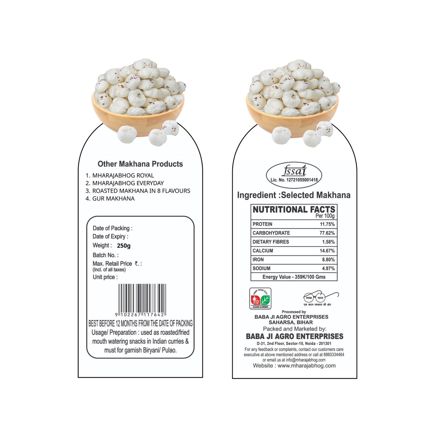 Mharajabhog Premium Makhana – Pack of 4 (1kg) | Handpicked 5 Suta+ White Lotus Seeds