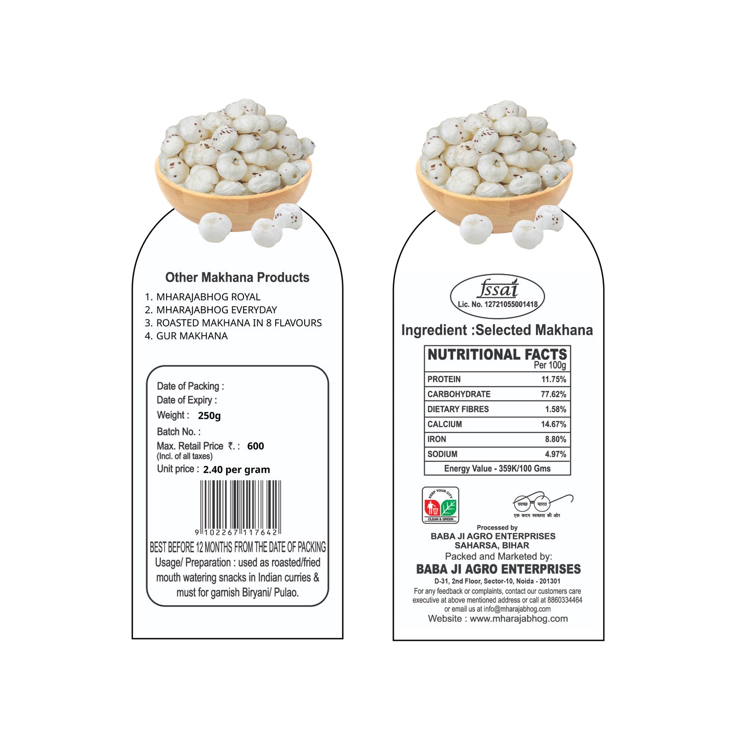 Mharajabhog Premium Makhana – Pack of 4 (1kg) | Handpicked 5 Suta+ White Lotus Seeds