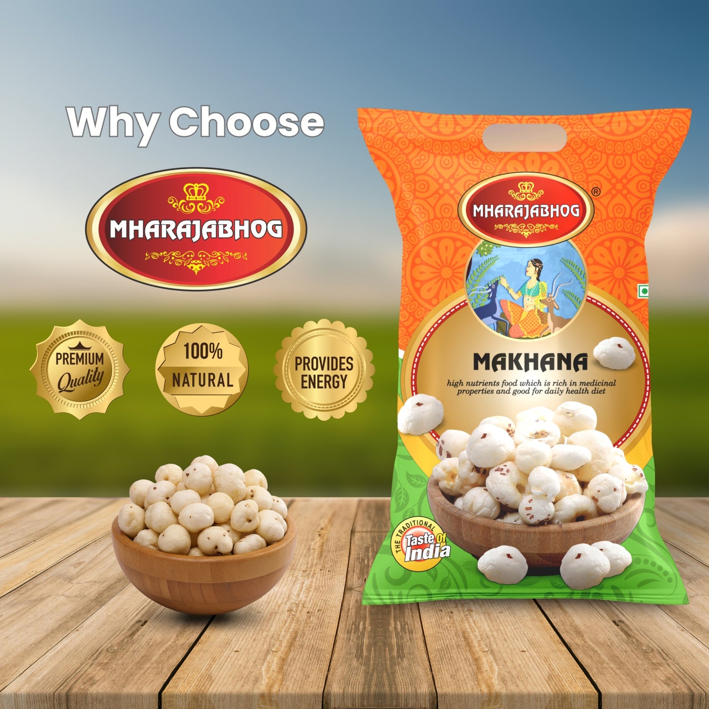 Mharajabhog Premium Makhana β 100g | 5 Suta+ Handpicked Lotus Seeds Small Pack, Big Crunch
