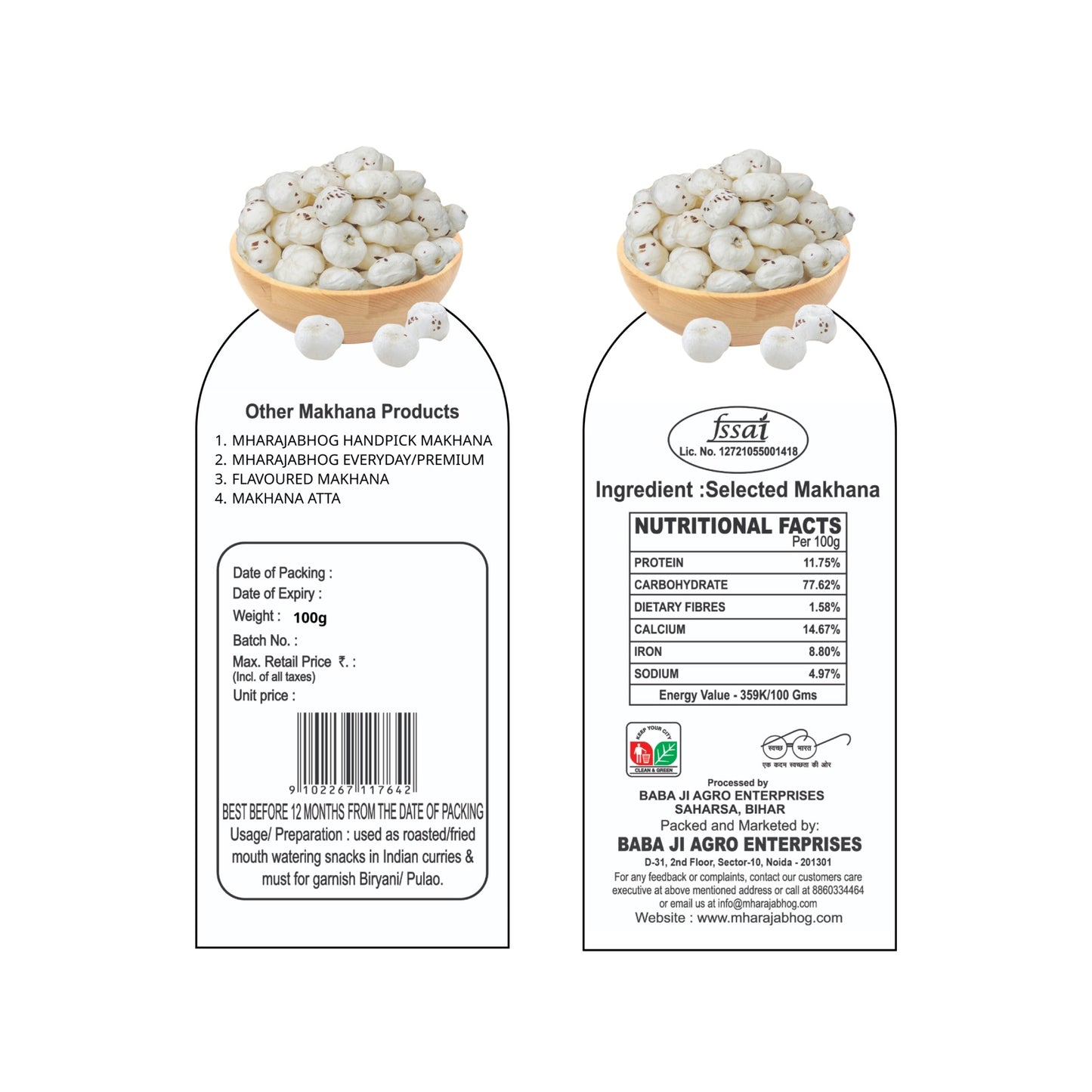 Mharajabhog Premium Makhana β 100g | 5 Suta+ Handpicked Lotus Seeds Small Pack, Big Crunch