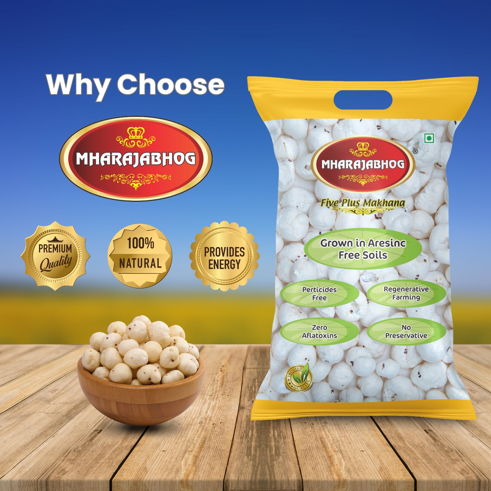 Mharajabhog Five Plus Makhana – Pack of 4 (800g) | Premium 5 Suta+ White Lotus Seeds
