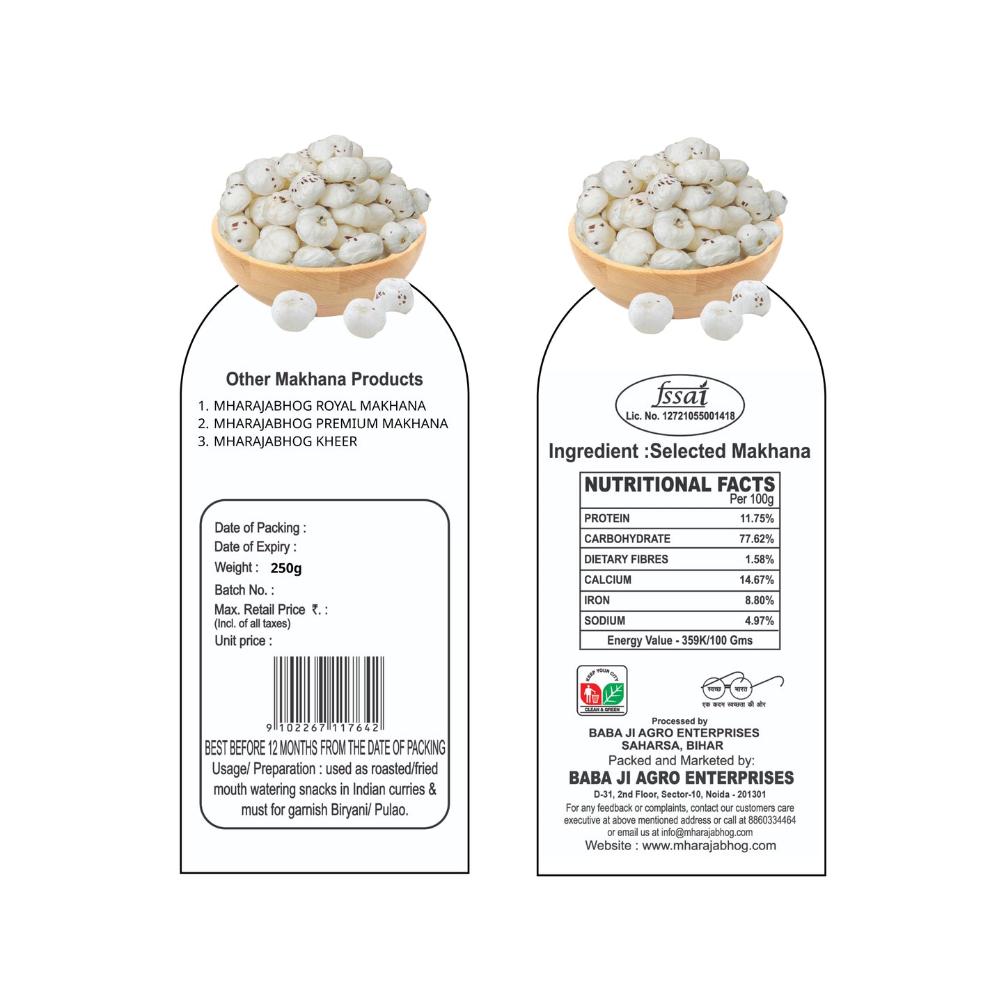 Mharajabhog Everyday Makhana – Pack of 4 (1 kg) | Premium 4 Suta+ White Lotus Seeds