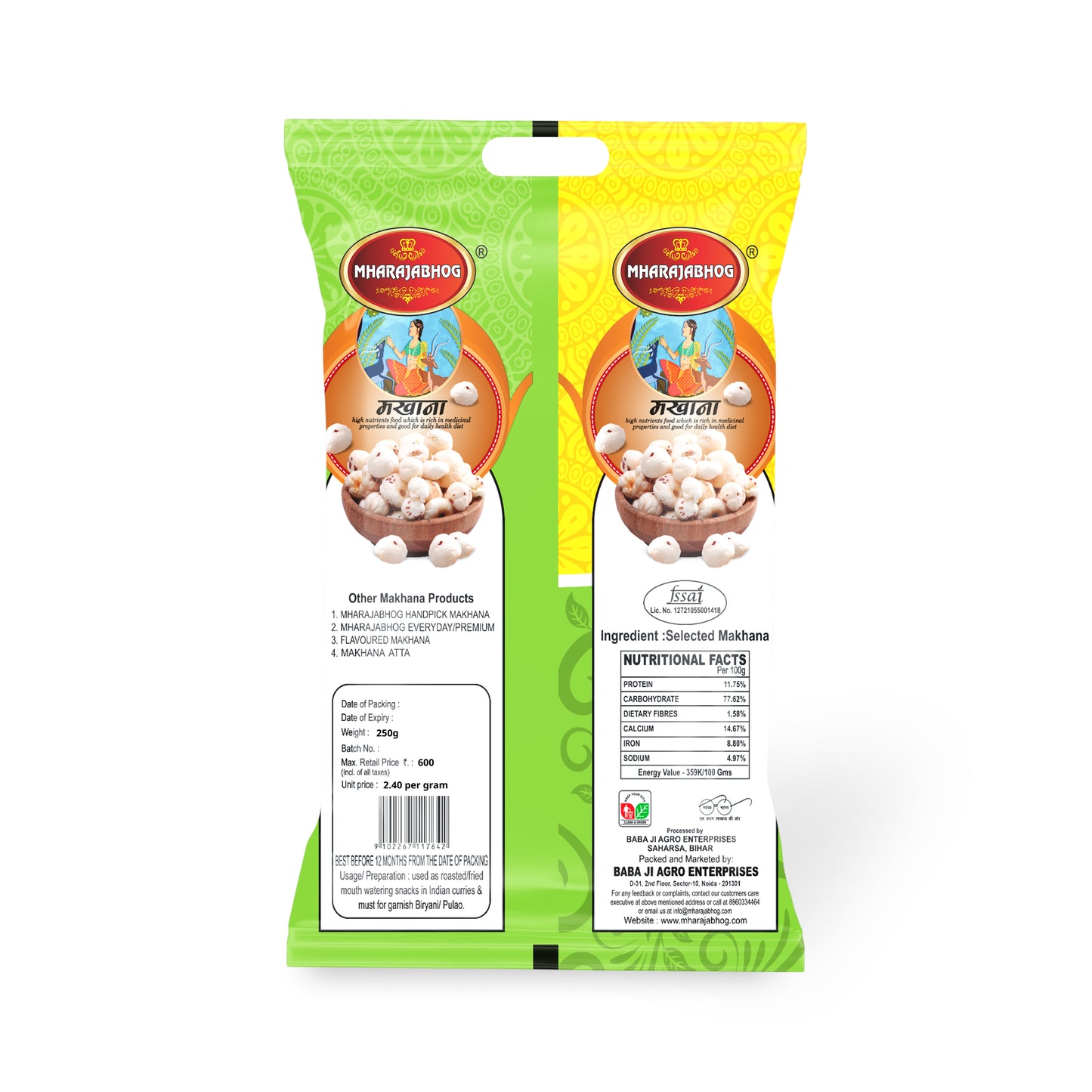 Mharajabhog Premium Makhana – Pack of 2 (500g) | Handpicked 5 Suta+ White Lotus Seeds