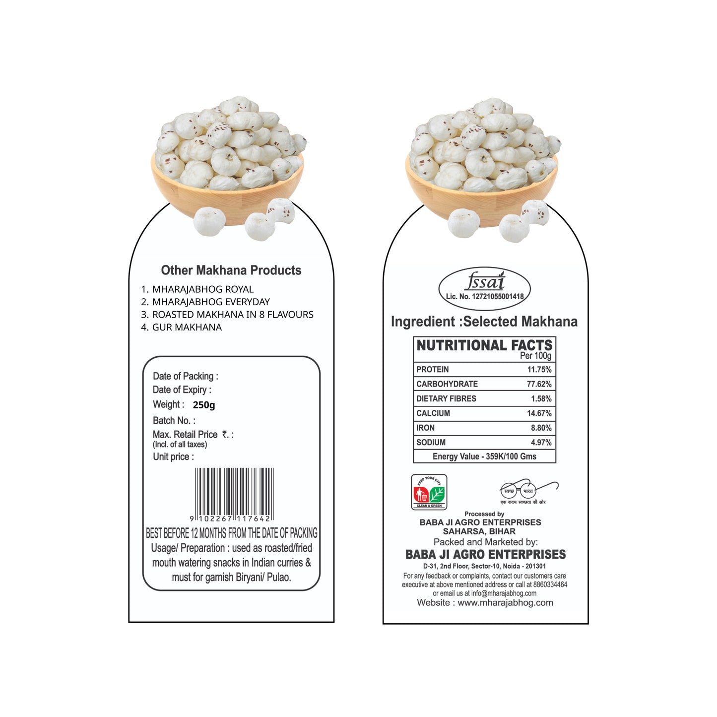 Mharajabhog Premium Makhana – Pack of 4 (1kg) | Handpicked 5 Suta+ White Lotus Seeds