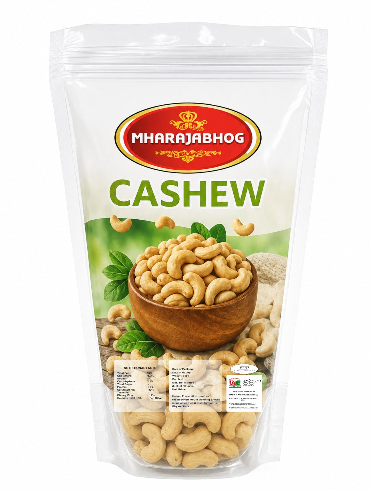 MHARAJABHOG Premium Cashew – 200g | Whole White Kaju Hygienically Packed | No Broken Nuts | Healthy Snack, Cooking & Baking | Protein & Mineral-Rich