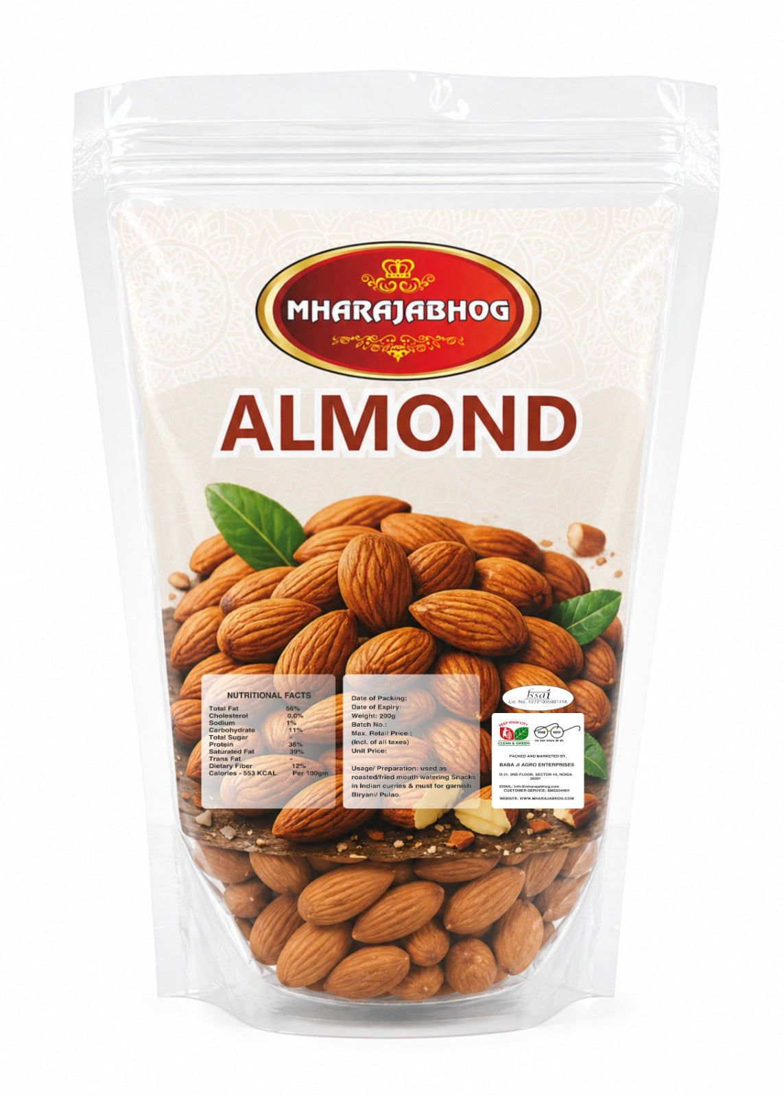 MHARAJABHOG CALIFORNIA ALMONDS 200 GRAM