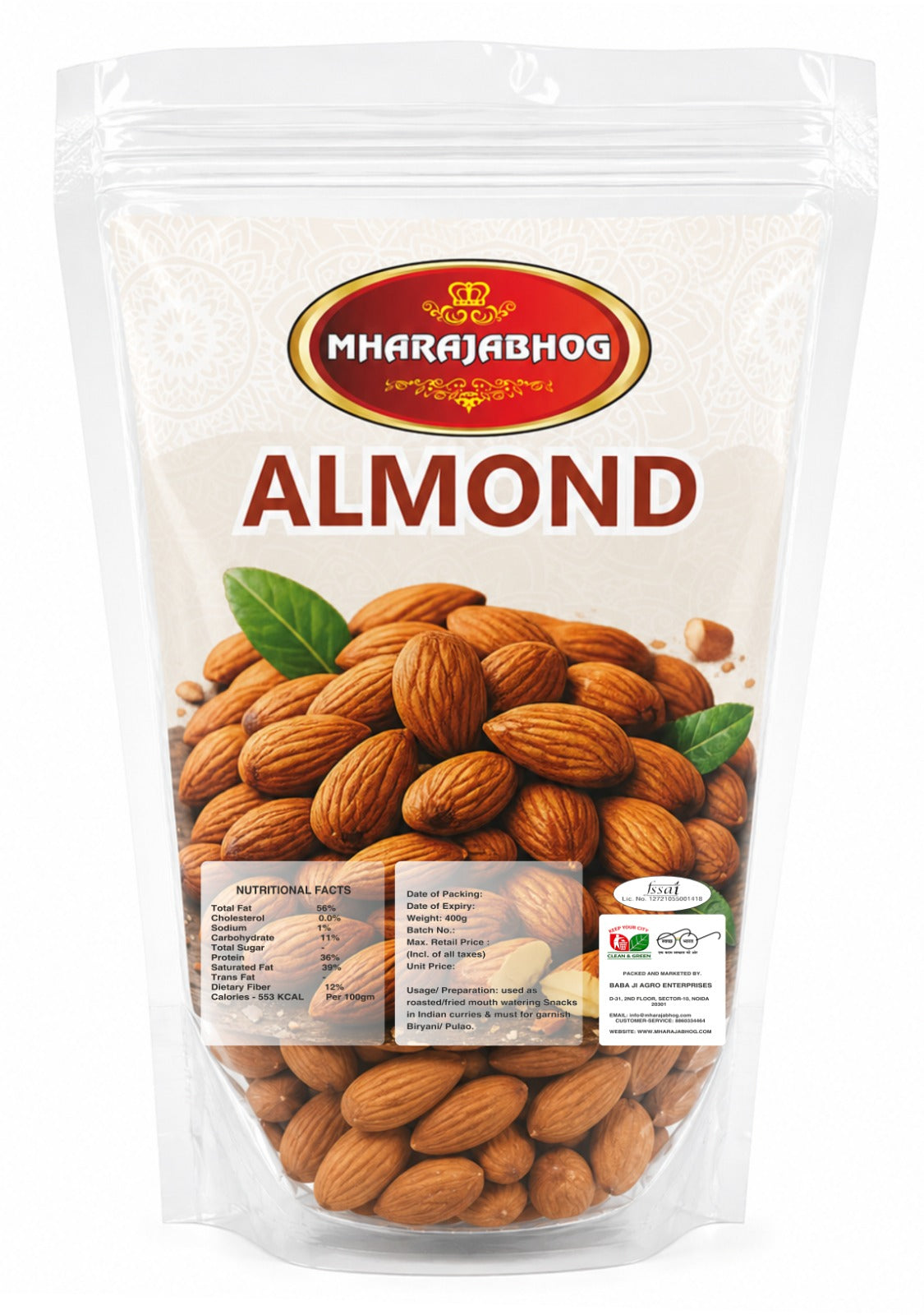 MHARAJABHOG CALIFORNIA ALMONDS 200 GRAM
