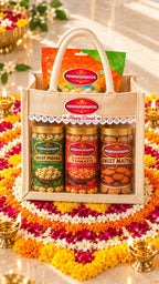 Mharajabhog Diwali Gift Hamper | Mast Pudina & Chatpata Tomato Makhana, Sweet Matthi + Makhana Pouch